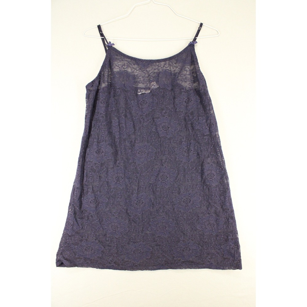 Victoria's Secret Slip Dress Gold Label Large Navy Lace Sheer Vintage Boho